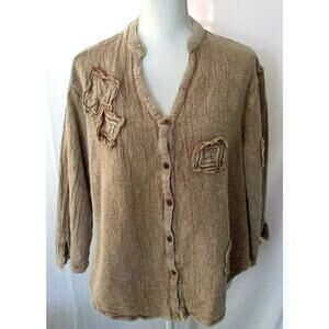 Scared Threads Women's Long Sleeve Brown Button Front Blouse Size XL